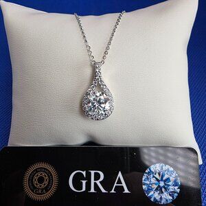 3.0 carat Moissanite Teardrop Pendant Necklace